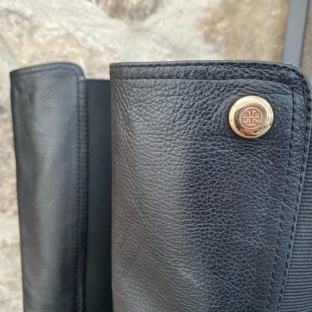 TORY BURCH Sullivan Knee High Black Leather Boots | Size 7 M | - Picture 5 of 15